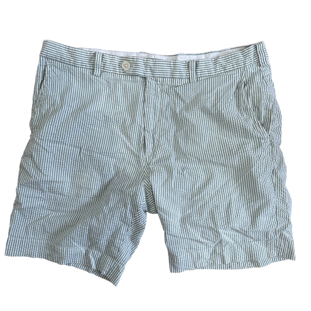 Brooks Brothers Bermuda Shorts Mens 38 Green White Striped Seersucker Cotton